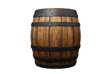 Obraz premium Wooden barrel holding beverages or liquids, old whiskey storage vat, rustic keg with metal hoops, transparent background