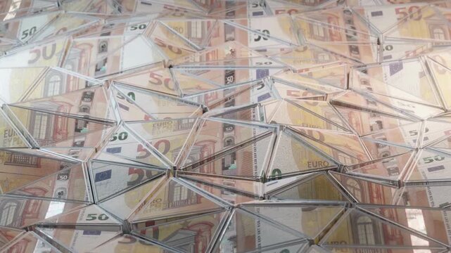 Euro banknotes, 50 euro bills, scattered money, financial background