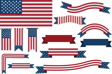 Obraz premium American flag ribbons banners in various styles shapes