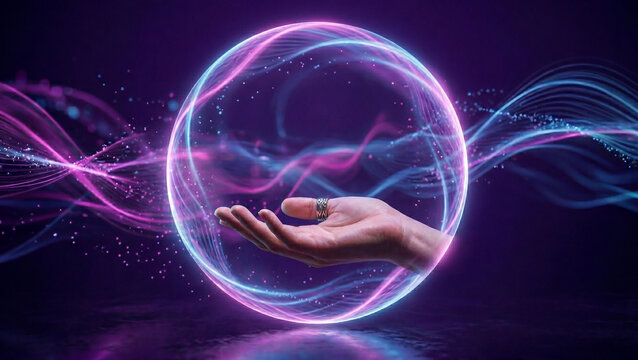 Glowing Futuristic Energy Orb Floating Above a Human Hand