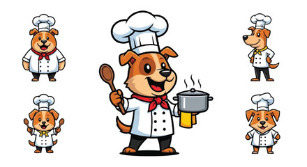 Naklejka premium Chef dog mascot set cartoon illustration cooking culinary vector