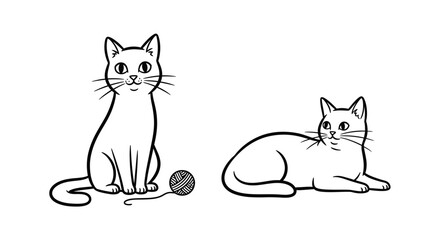 Fototapeta premium Charming black and white illustration of two cats with a yarn ball displaying playful feline companionship