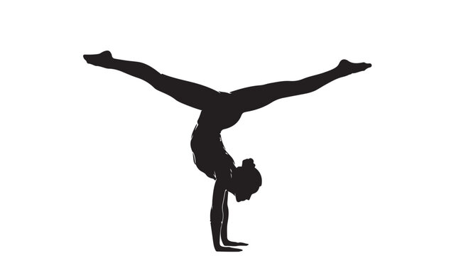 Black silhouette gymnast, handstand split legs, fitness icon, athletic pose