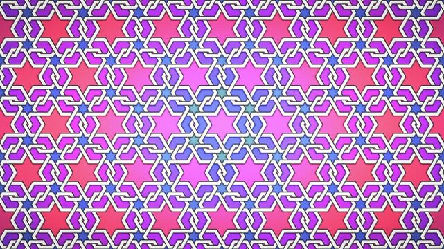 Animated Islamic geometric star pattern changing colors and brightness