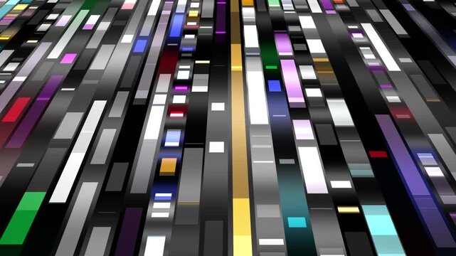 Abstract futuristic digital data flow of colorful geometric lines and blocks moving fast