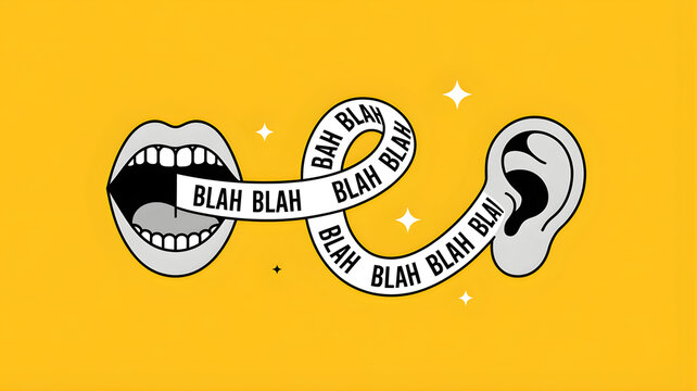 Vibrant illustration of a mouth speaking to an ear with a speech bubble.