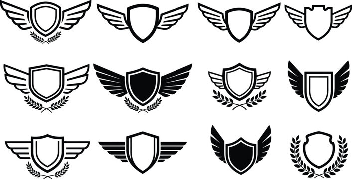 Emblem collection vintage shields with wings for global soccer championship branding and sports design