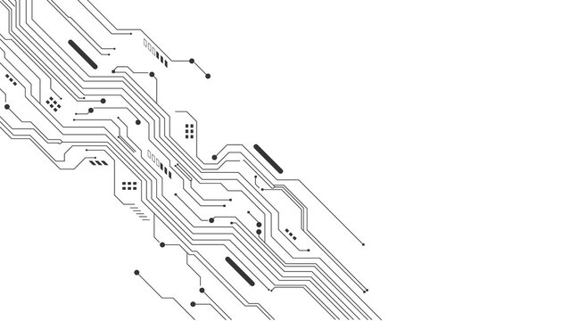 Intricate digital circuit board lines and nodes representing data flow and technological connectivity on a clean white background for modern graphic design transparent background