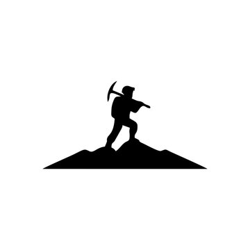 climbers with ice axe in hand ont top of Mount on white background, Mountain climbing, vector illustration logo