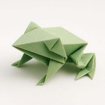 Angular paper model of a frog demonstrating precise pleating and structural folding principles