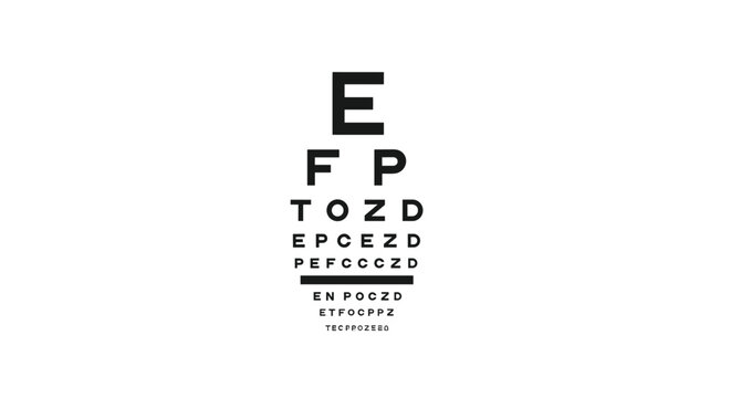 Classic Snellen eye chart used for vision testing and measuring visual acuity in optometry and ophthalmology clinics.