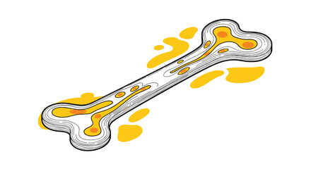 Naklejka premium Human bone structure shown in an isometric view with vibrant yellow and orange marrow spots representing health or disease.