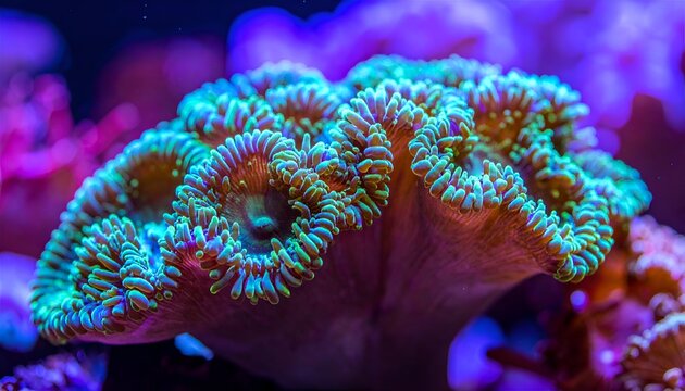 Colorful coral reef polyp close-up