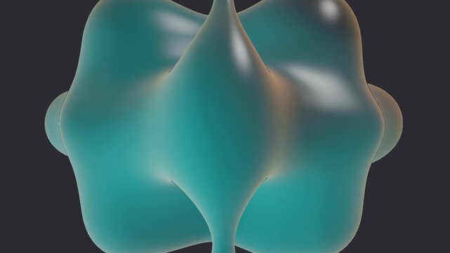 Abstract translucent cyan 3d morphing blob floating and shifting on a dark background