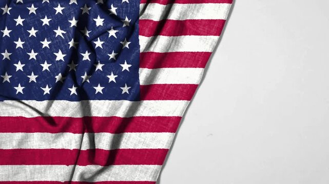 Vintage American Flag Close-Up On Linen Fabric Background Representing Patriotism And National Pride