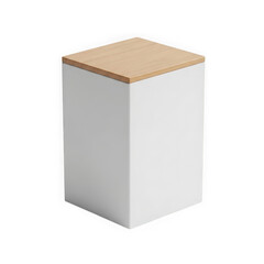 Naklejka premium A tall rectangular white storage container with a textured light brown cork lid for organization