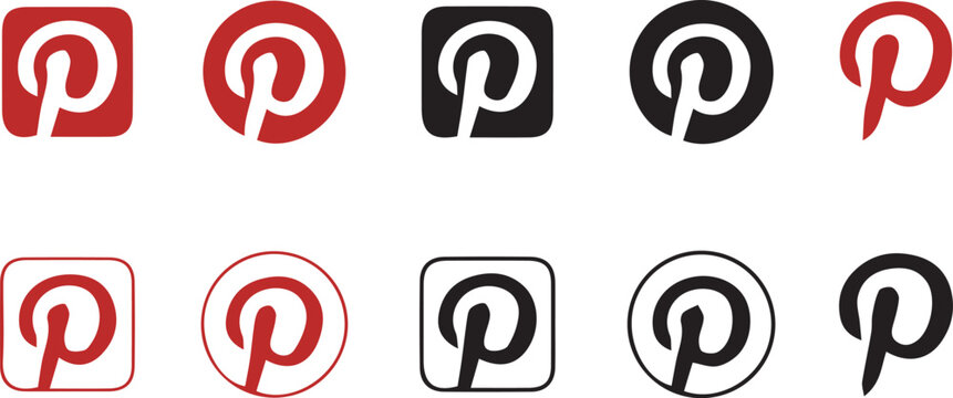 pinterest social media icon set &ndash; red and black multi-style flat vector logo collection for web and app design 
