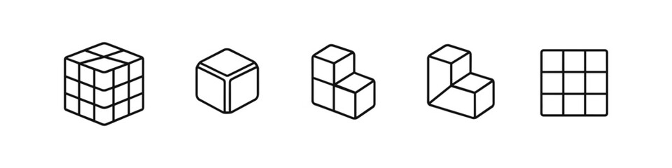 Obraz premium Set of abstract geometric shapes and blocks in a minimalist line art style