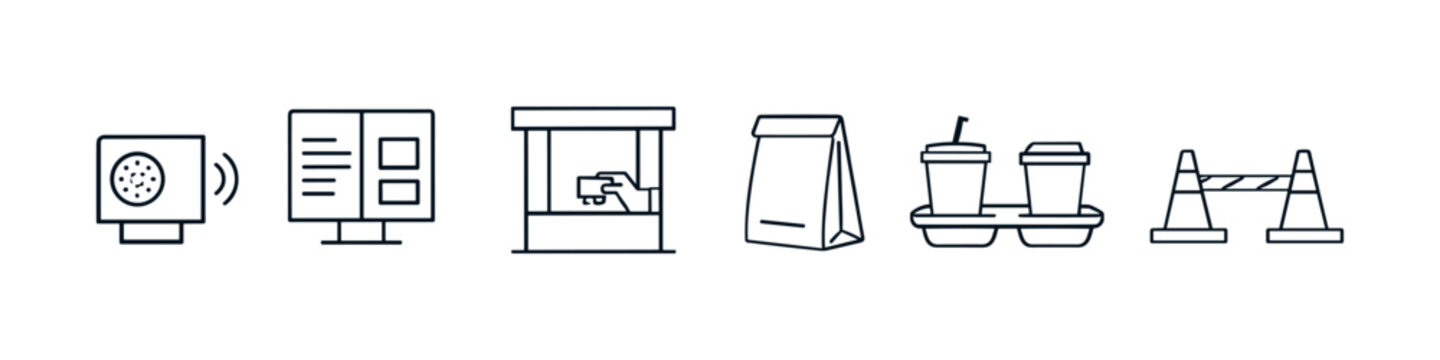 Collection of icons representing fast food service and ordering processes