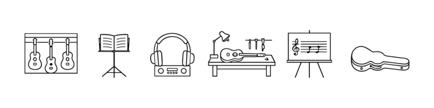 Collection of musical instruments and accessories for learning and practice