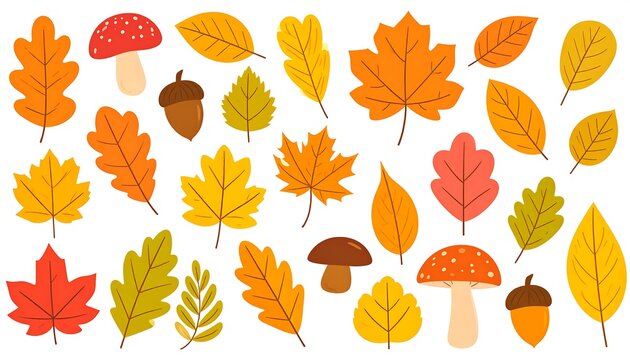 Autumnal Leaves and Mushrooms - A Colorful Seasonal Collection.
