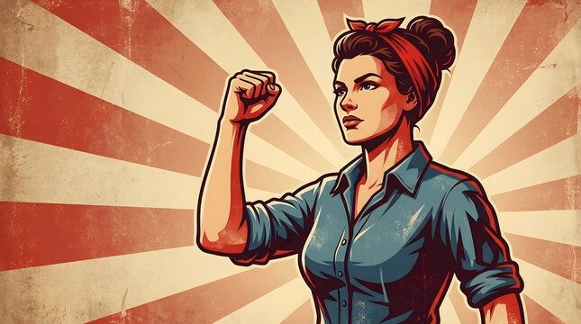 Woman Power Fist Raised Retro Style