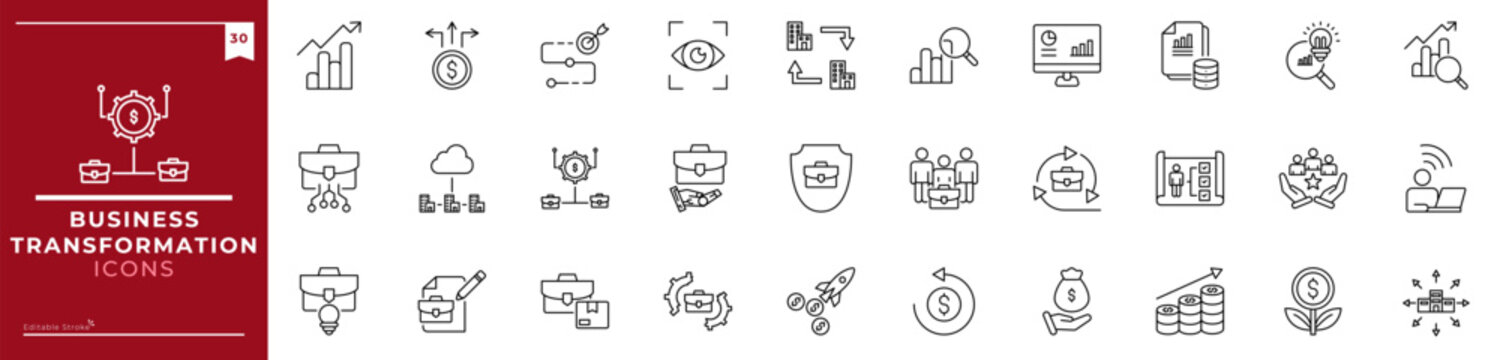 Business Transformation, Outline icons collection. Simple vector illustration