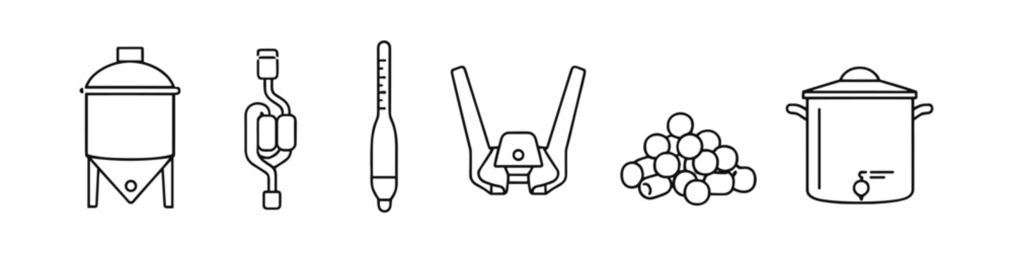Brewing equipment icons for home beer making and fermentation processes