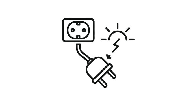 Vector graphic illustration of an electric power plug connecting to a wall socket design.