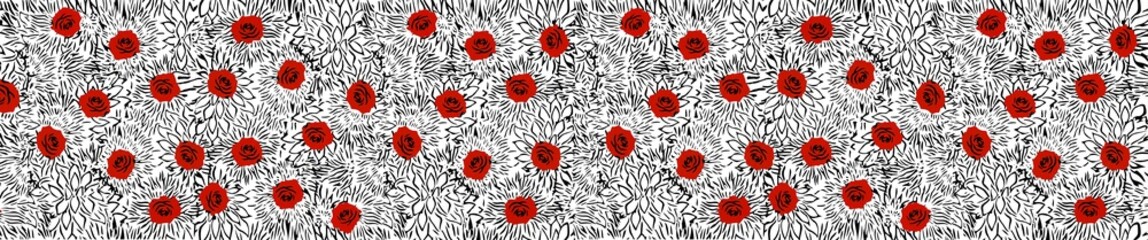 Red roses and black flowers on white background, High Quality Kitchen Design - Black White and Red Background © daviddesign