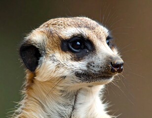 Fototapeta premium Close-up portrait of a meerkat, focused and alert, observing its surroundings.