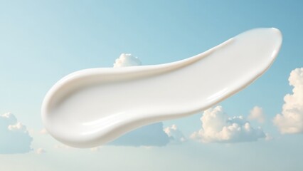 A single white object floats in mid-air, surrounded by fluffy clouds