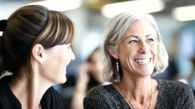 Two women engaging in a lively conversation indoors
