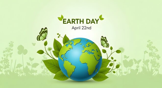 Earth day april 22nd celebration with globe and leaves