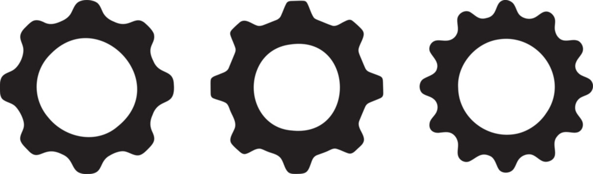 Black Silhouette Gear Icons Set &ndash; Three Mechanical Cogwheels Vector Illustrations on White Background