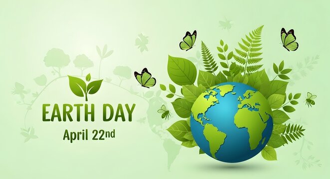 Earth day april 22nd celebration with green globe