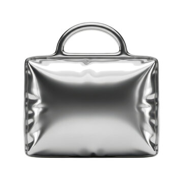 Elegant silver-toned handbag with a top handle and zipper closure isolated on transparent background
