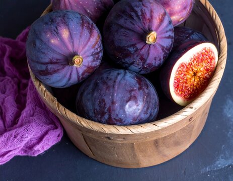 Fresh Figs in a Wooden Bowl - A Delicious Still Life.
