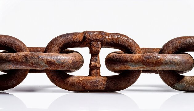 rusty shipyard metal chain link object on white background