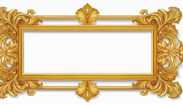 rectangle golden frame isolated on white background luxury gold border design for invitation postcard card cut out object