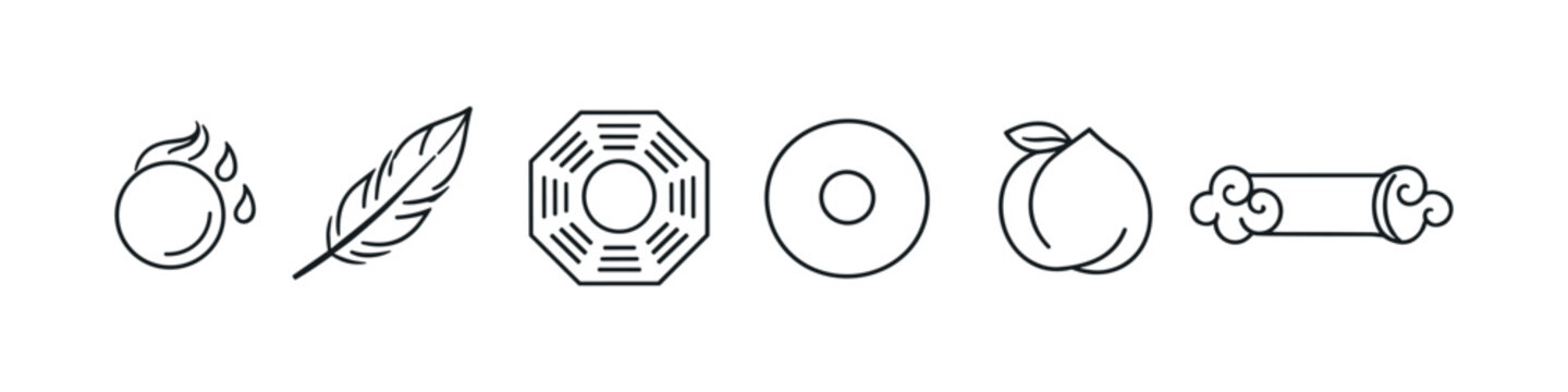 Collection of traditional Chinese cultural symbols and icons in a simple line art style