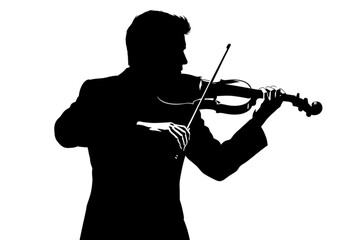 Fototapeta premium Musical Silhouette: A silhouette of a violinist passionately plays his instrument, drawing out a melody, expressing the profound emotions of the music