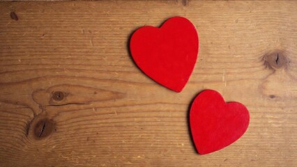 Fototapeta premium Red hearts rest on warm wooden surface