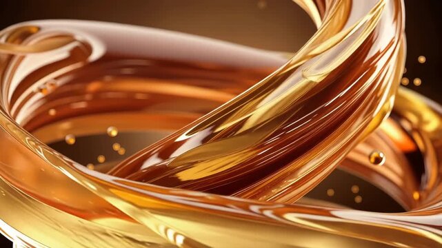A thick syrup swirls in the air, forming shapes and patterns in a brightly lit kitchen