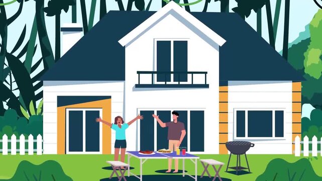 Modern house exterior with family inside, real estate and home lifestyle concept
