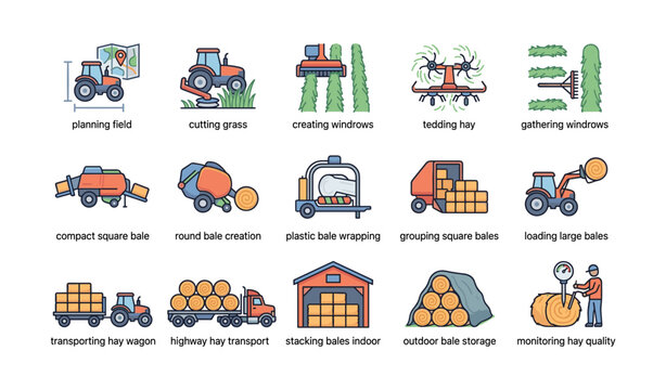 Agricultural equipment and processes for modern farming and hay production