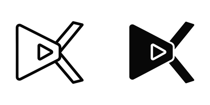Contrasting play button icons with close and stop functions overlaid on triangular shapes