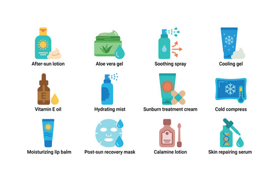 Collection of skincare products for sun protection and after-sun care