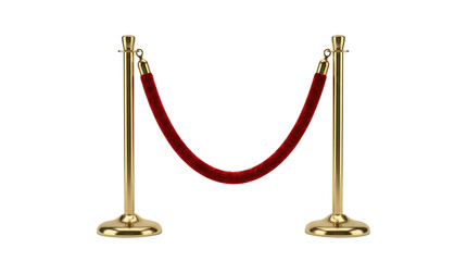 Golden stanchions with red velvet rope isolated. VIP entrance mockup. © PNG Lab