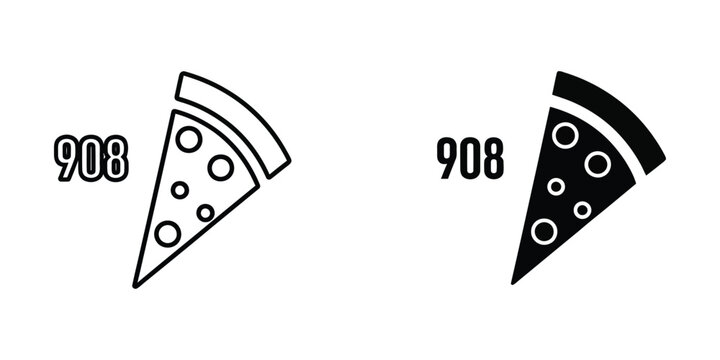 Contrasting designs of pizza slices with the area code 908 depicted beside each